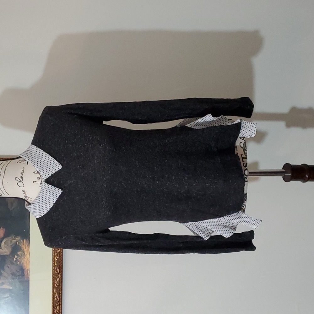 Monteau, sweater with polka dot faux shirt.